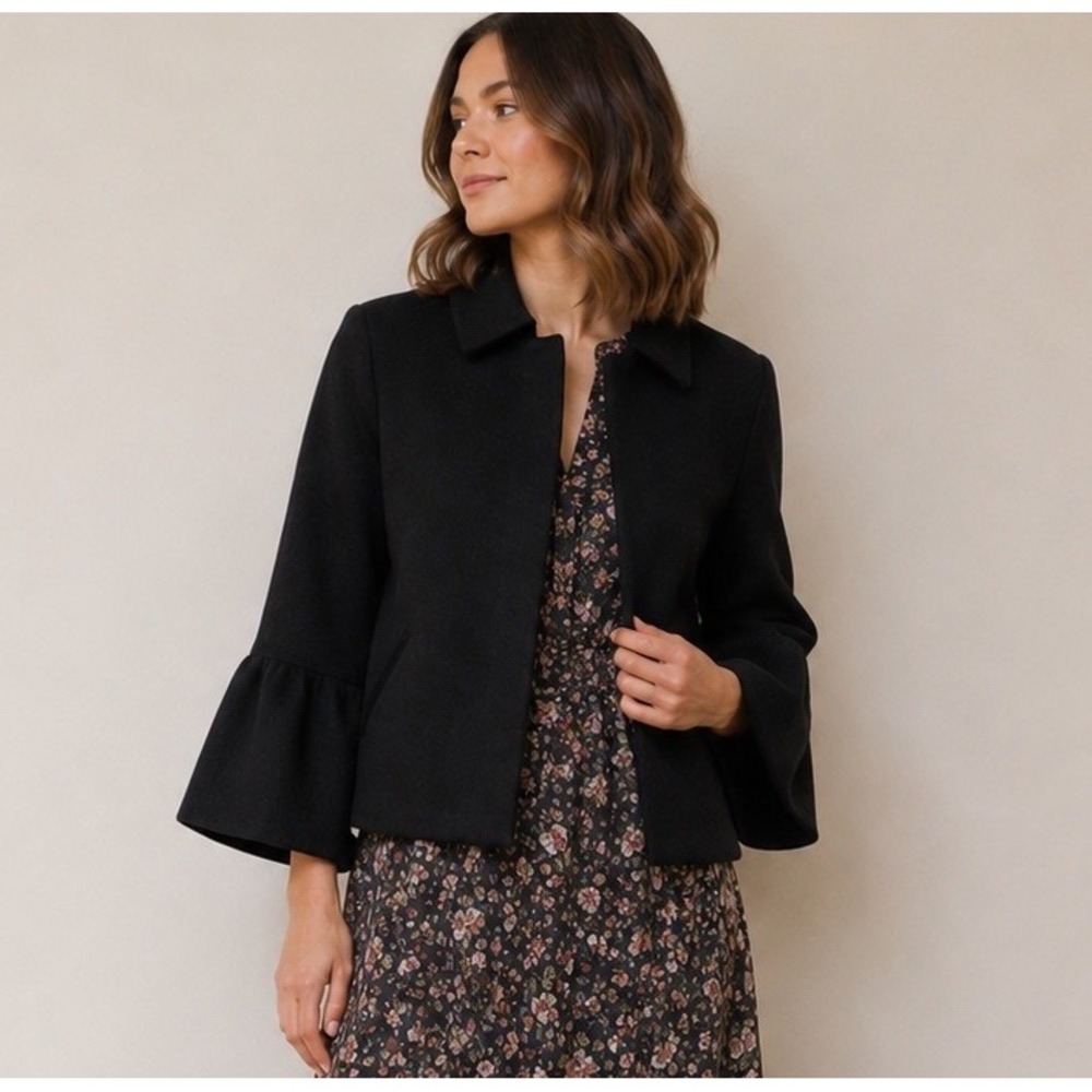 Anthropologie Black Knit Mod Jacket Size Size S 3/4 Bell Sleeve Statement Coat